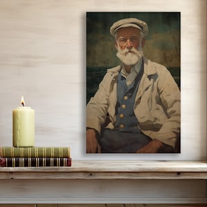 Sea Captain Portrait, Vintage Ship Captain Canvas Wall Art, Nautical Print, Moody Wall Art, Gift for Him, Oceanfront Home Gift, Beach House