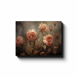 Gift Ideas for Mom, Wild Roses, Moody Wall Art, Vintage Cottage Decor, Floral Wall Art, Modern Cottage, Large Canvas Wall Art, Rose Painting 12x16 inch