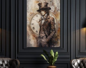 Mad Hatter Steampunk Canvas Art Print: Alice in Wonderland Inspired