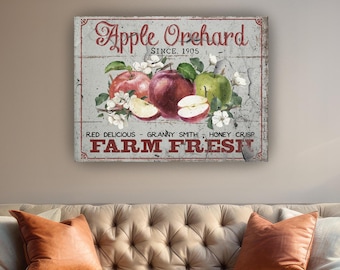 "Vintage Apfelgarten ""Canvas Obstgarten"" Leinwand Schild: Bauernhaus Herbst Dekor."