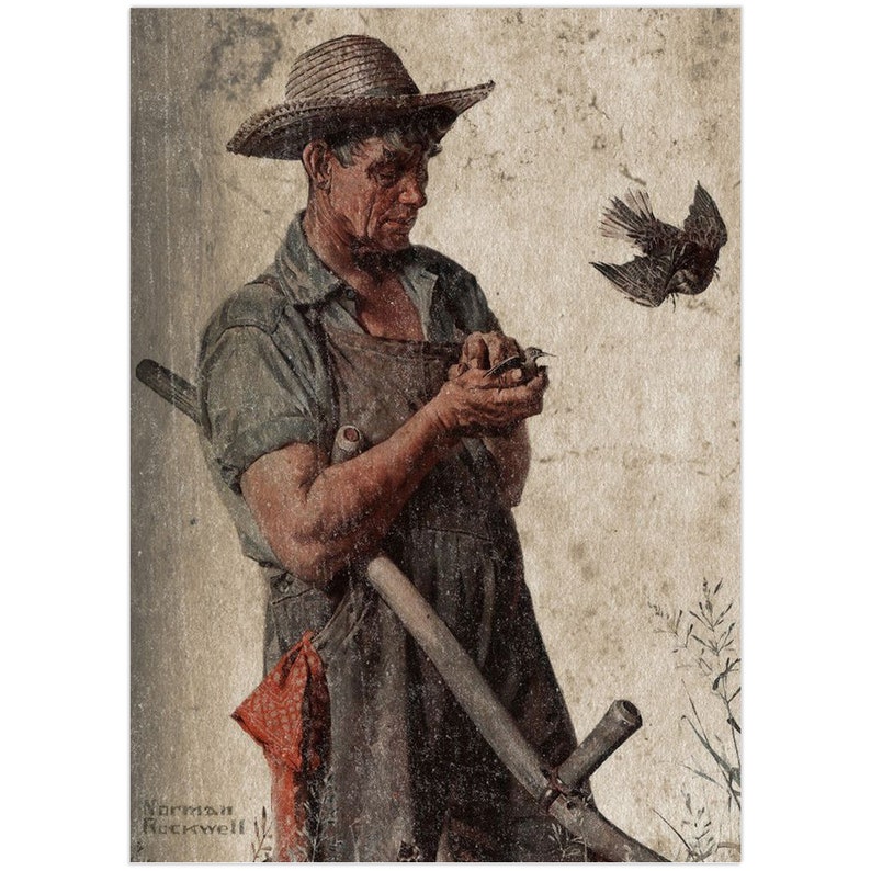 Le fermier et le corbeau par Norman Rockwell, reproduction vintage, photographies vintage, impressions d'art, oeuvre d'art sans cadre, 5x7 inch