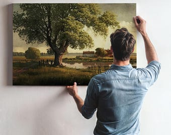 Arte en lienzo de una casa de campo vintage: reproducción de un paisaje de verano
