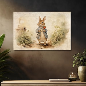Peter Rabbit Print, Beatrix Potter Canvas, Vintage Signs, Spring Art Print, Literary Art, Spring Farmhouse Decor, Vintage Spring Decor