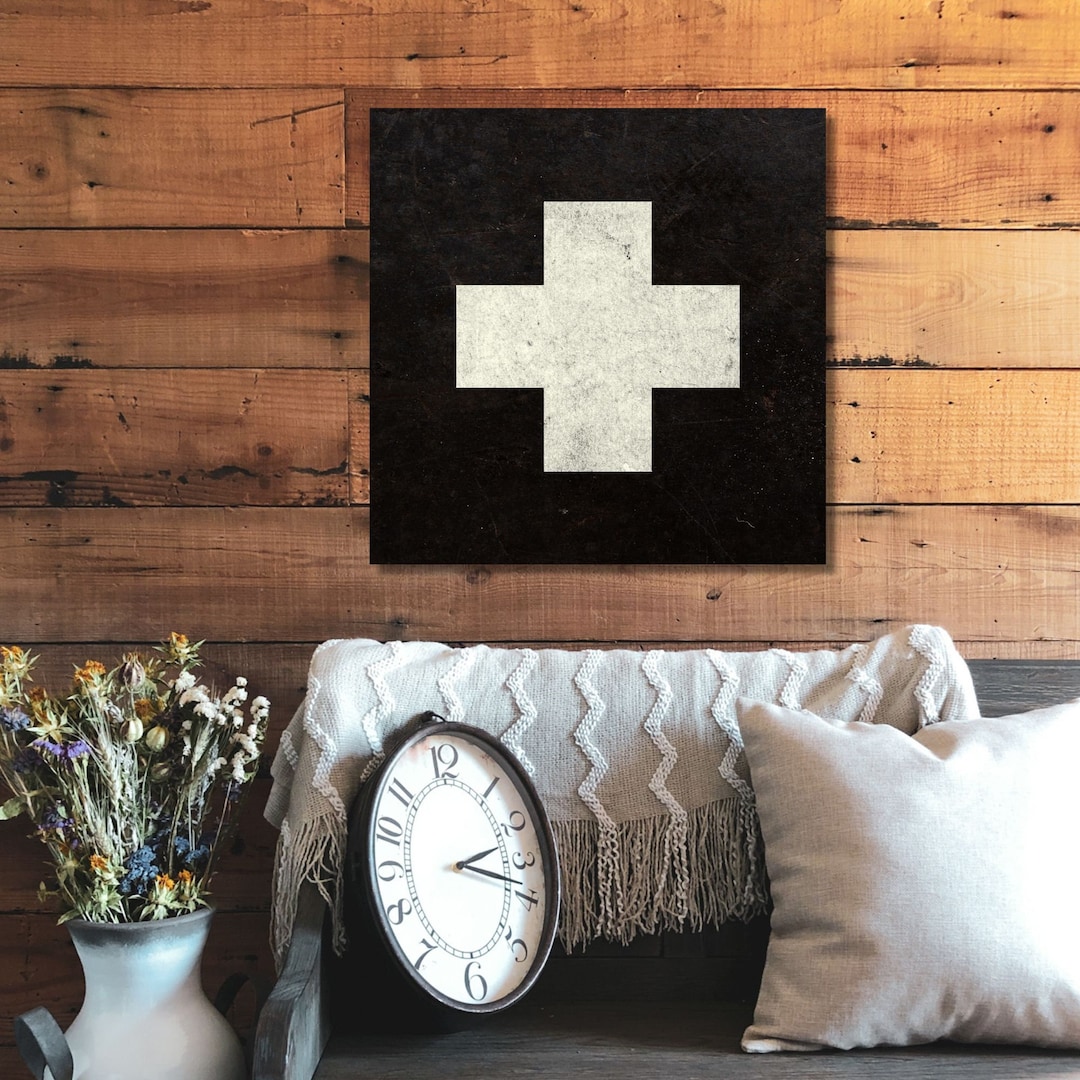 Swiss Cross Art Swiss Cross Decor Canvas Wall Art Modern Etsy