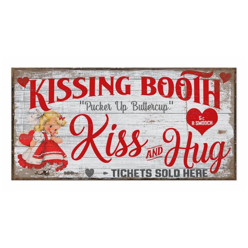 Kissing Booth Sign, Valentines Day Decor, Large Canvas Wall Art, Vintage Decor, Vintage Signs, Vintage Valentines Sign, Pucker Up image 7