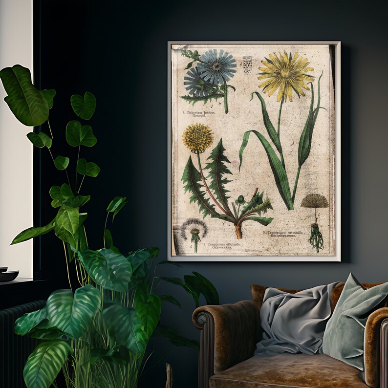 rolled canvas with a botanical illustration of vintage flowersm frame not included