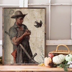 Le fermier et le corbeau par Norman Rockwell, reproduction vintage, photographies vintage, impressions d'art, oeuvre d'art sans cadre, image 1