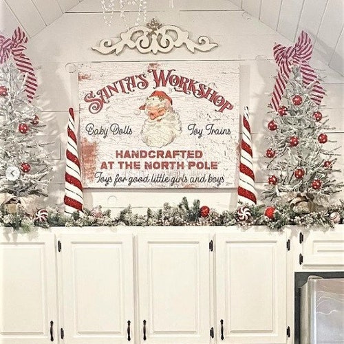 Santa's Workshop Sign Vintage Holiday Decor Vintage - Etsy