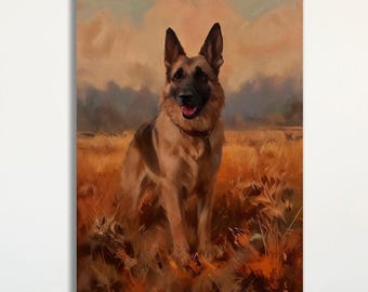 German Shepherd Canvas Art: Rustic Dog Portrait, Autumn Landscape