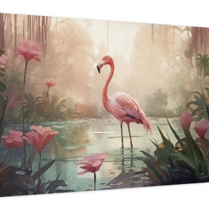 Flamingo Canvas Art Print, Tropical Landscapes, Flamingo Gifts, Large Canvas Wall Art, Flamingo Wall Art, Tropical Decor image 2