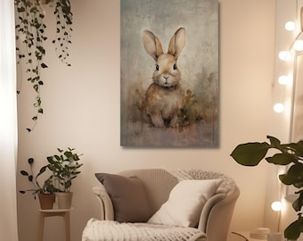 Lienzo de conejito de primavera: decoración rústica de Pascua