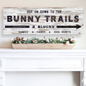 Bunny Trails Sign, Easter Bunny Decor, Roadside Sign, Chippy Paint Sign, Large Canvas Art, Easter Wall Art, Farmhouse Easter Decorations image 8