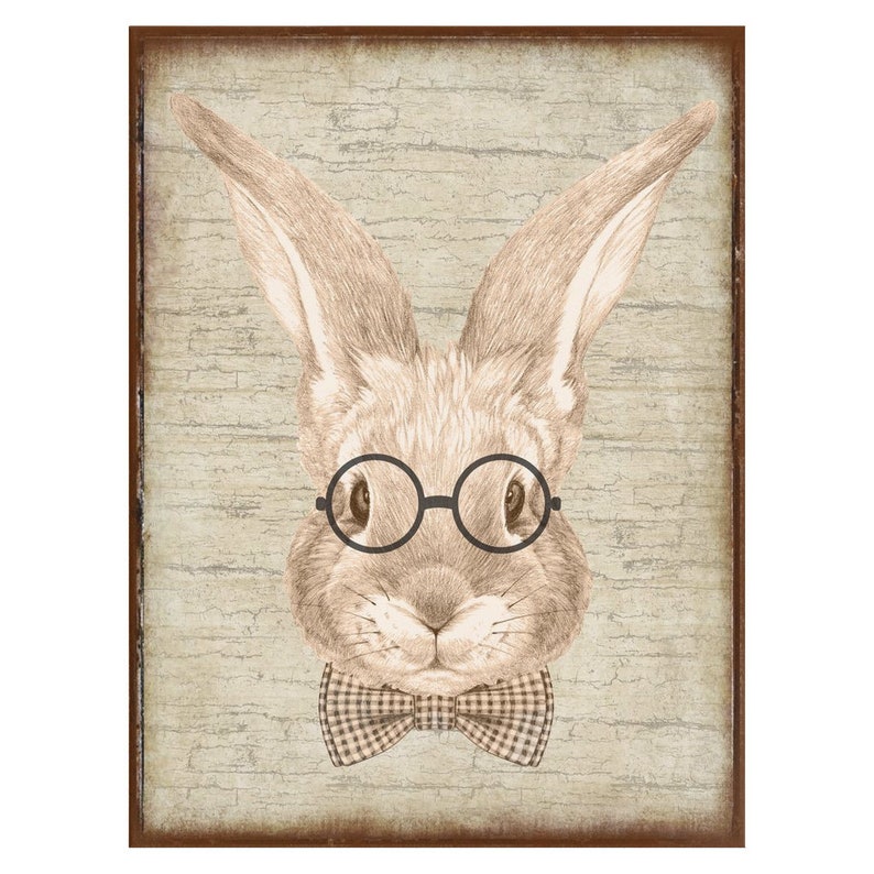 Rabbit With Glasses, Spring Sign, Vintage Easter Decor, Spring Wall Art, Vintage Signs, Rabbit Decor, Oversized Wall Art image 9