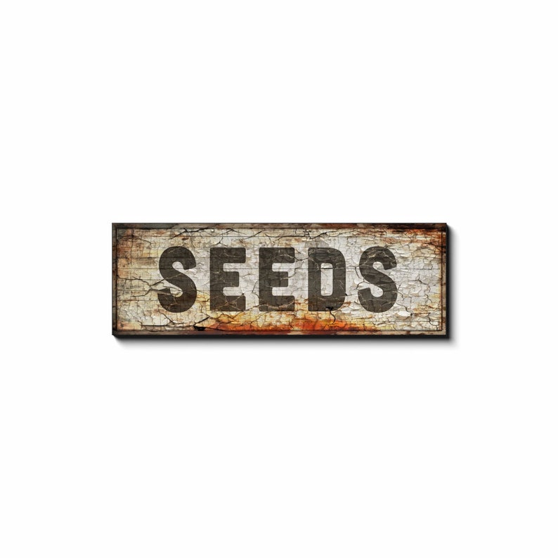 Seeds Sign, Large Canvas Wall Art, Vintage Primitive Canvas, Chippy Distressed Canvas Wall Art 16x48 inch