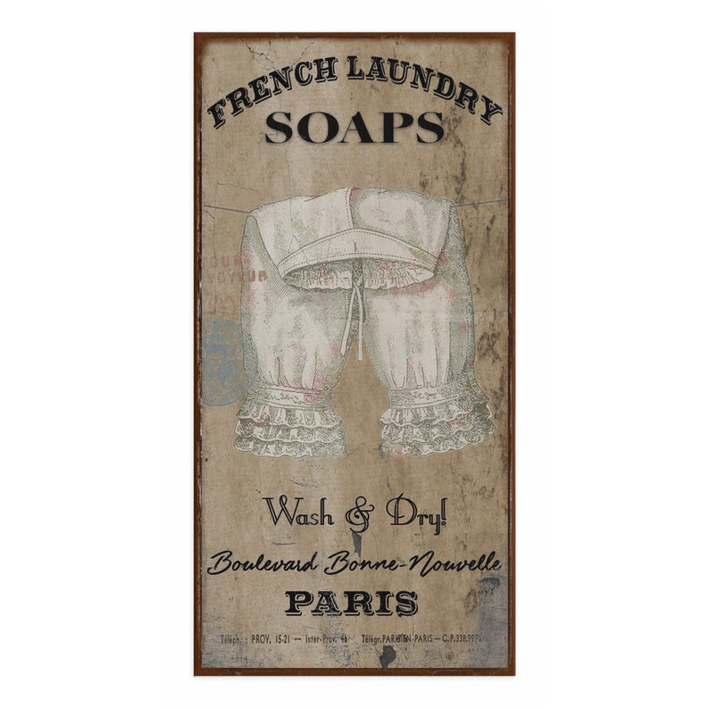 French Laundry Soap, Vintage Farmhouse Sign, French Country Decor, Vintage Inspired Art, Rustic Canvas Sign, Laundry Room Sign image 4