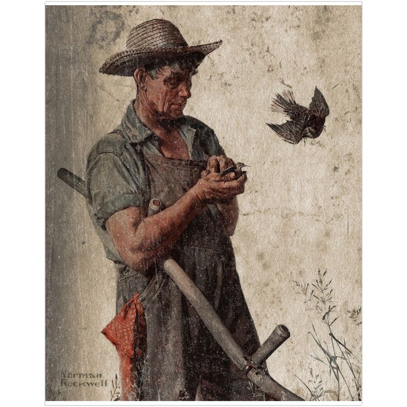 Le fermier et le corbeau par Norman Rockwell, reproduction vintage, photographies vintage, impressions d'art, oeuvre d'art sans cadre, 11x14 inch