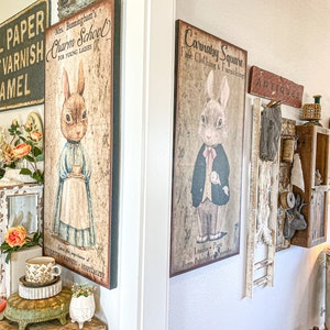 Vintage Charm School Sign, Vintage Farmhouse Sign, Vintage Rabbit Decor, Vintage Inspired Art, Rustic Canvas Sign, Rabbit Wall Art image 8
