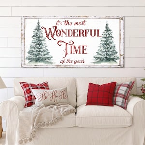 Placa de tela vintage de Natal: arte de parede com árvore perene para o feriado