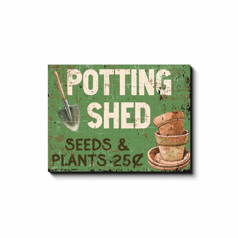 Potting Shed, Faux Metal Sign, Spring Wall Art, Large Canvas Wall Art, Vintage Rustic Art Print, Primitive Wall Decor, Gardening Gifts image 7