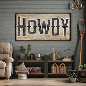 Howdy Sign, Western Decor, Southwestern Wall Art, Typography Canvas Wall Art, Southern Home Art, Modern Farmhouse Decor, Ranch Wall Decor image 1