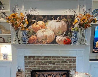 Pumpkin Still Life Canvas Sign: Vintage Farmhouse Fall Decor