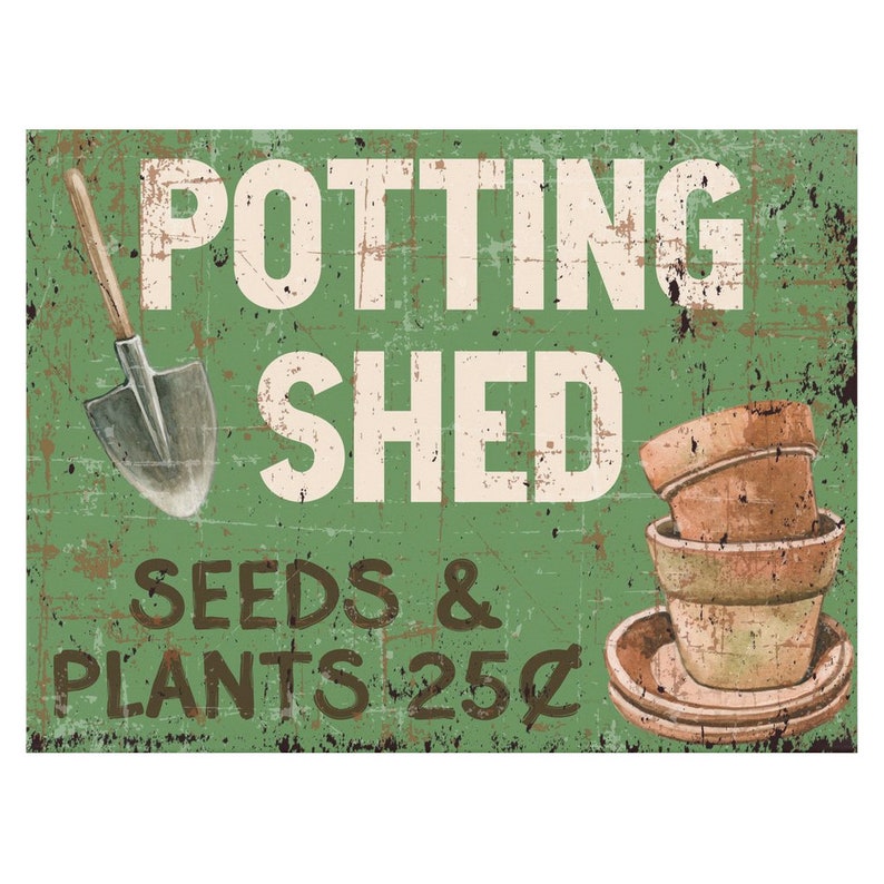 Potting Shed, Faux Metal Sign, Spring Wall Art, Large Canvas Wall Art, Vintage Rustic Art Print, Primitive Wall Decor, Gardening Gifts image 8