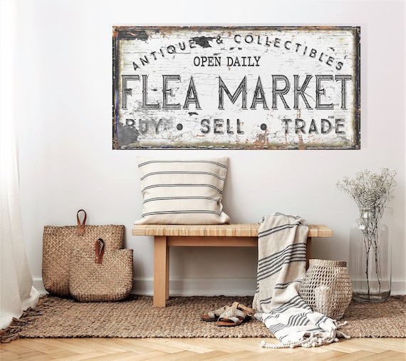 Vintage Flea Market Sign Modern Farmhouse Decor Large Canvas 
