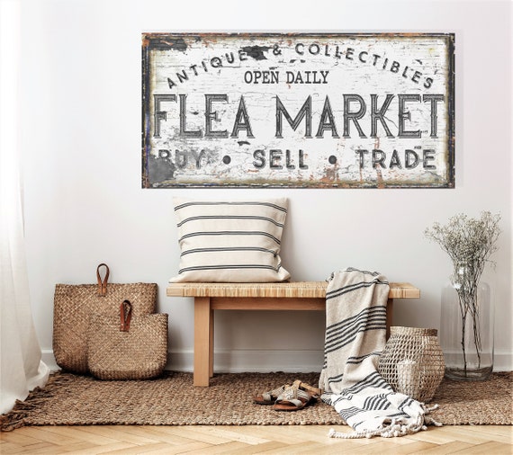 Vintage Flea Market Sign Modern Farmhouse Decor Large Canvas 