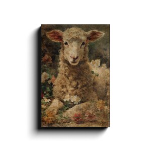 Vintage Spring Prints, Spring Lamb, Vintage Canvas Art, Large Canvas Signs, Sheep Art, Neutral Wall Art, Vintage Easter Decor, Easter Lamb image 3