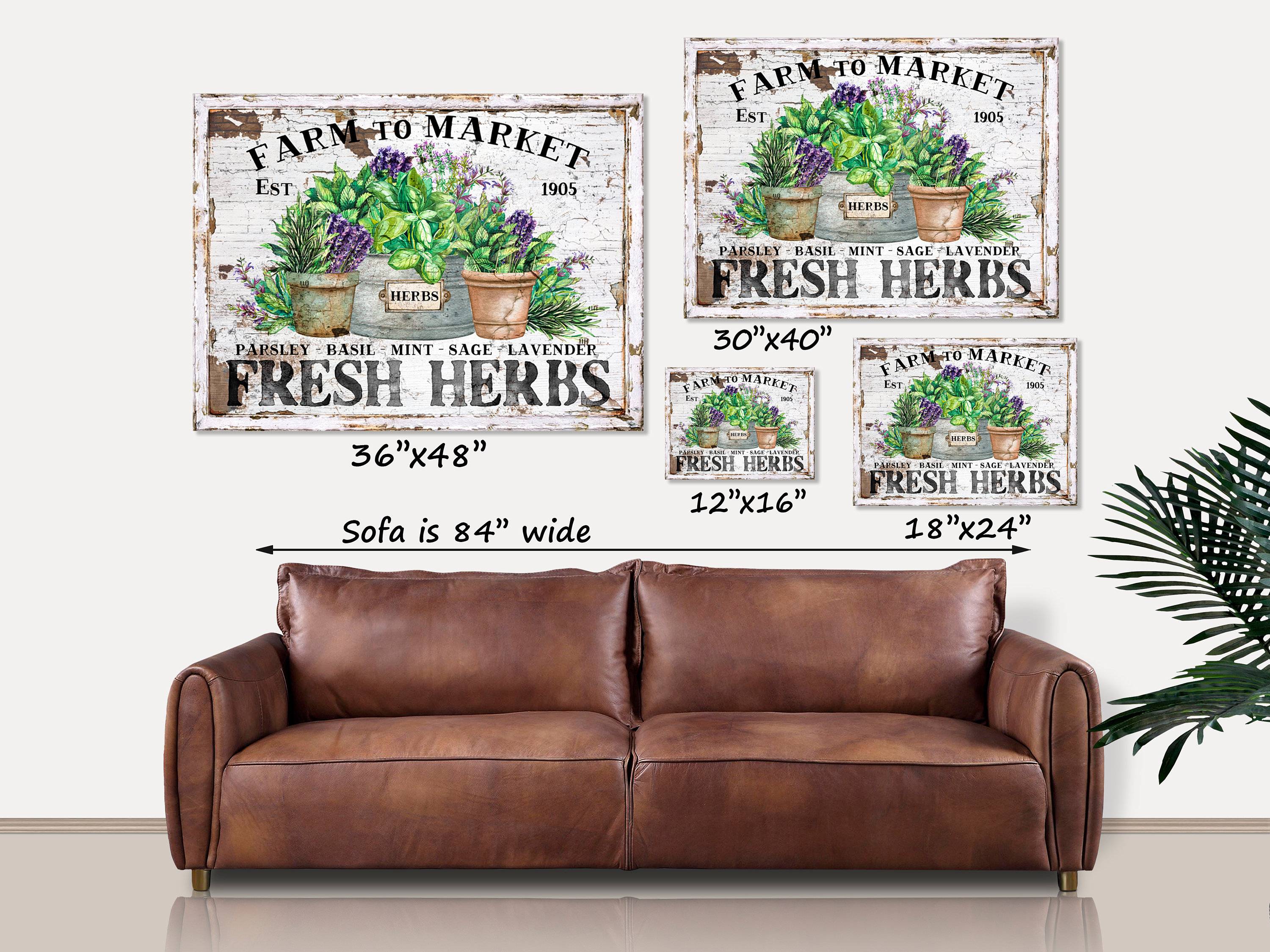 ヴィンテージ　ハーブ　アート　FRESH HERBS Vintage Herbs Canvas Sign: Farmhouse Kitchen Wall Art - Etsy