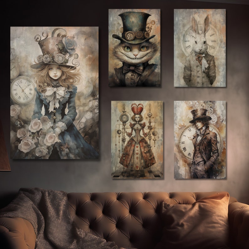 Queen of Hearts, Moody Canvas Art, Dark Academia, Steampunk Alice In Wonderland, Literary Art, Gothic Literature, Lewis Carroll Inspired Art image 5