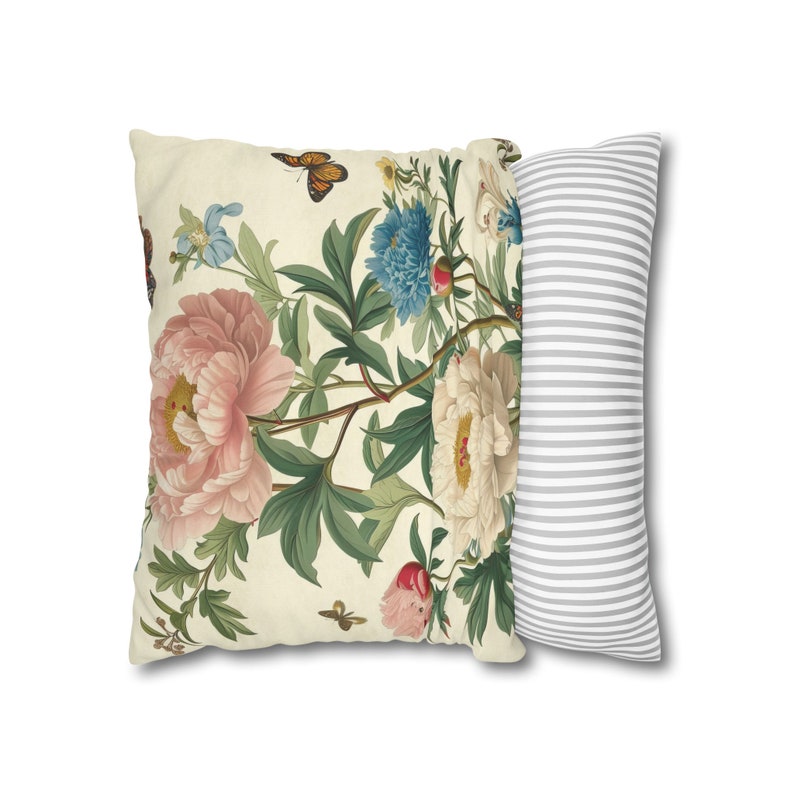 Olive Branch Farmhouse Peonies and Butterflies Pillow Cover - Thumbnail 2
