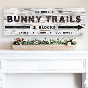 Bunny Trails Sign, Easter Bunny Decor, Roadside Sign, Chippy Paint Sign, Large Canvas Art, Easter Wall Art, Farmhouse Easter Decorations image 6