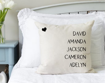 Personalized Kids Names Pillow Cover with a Heart, Faux Suede, Choose Color and Font