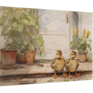 Duck Print, Spring Farmhouse Decor, Illustrated Cute Ducks, Spring Canvas Art, Vintage Duck Wall Art, Easter, Just Ducky, Cottage Decor image 3