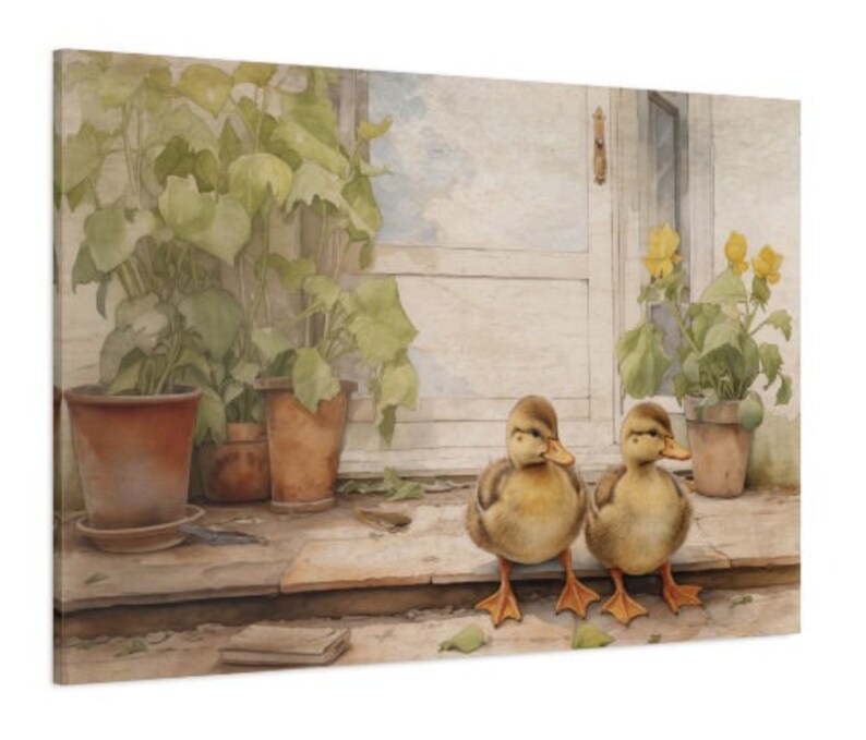 Duck Print, Spring Farmhouse Decor, Illustrated Cute Ducks, Spring Canvas Art, Vintage Duck Wall Art, Easter, Just Ducky, Cottage Decor image 3