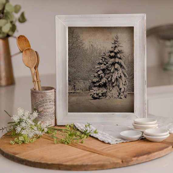 Vintage Winter Pines Photo: Snowy Landscape Art (Digital Download)