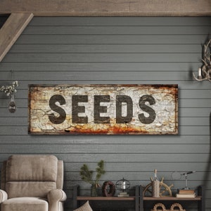 Seeds Sign, Large Canvas Wall Art, Vintage Primitive Canvas, Chippy Distressed Canvas Wall Art image 10