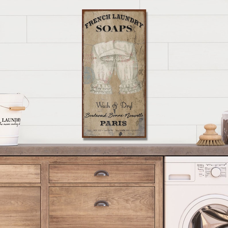 French Laundry Soap, Vintage Farmhouse Sign, French Country Decor, Vintage Inspired Art, Rustic Canvas Sign, Laundry Room Sign image 6