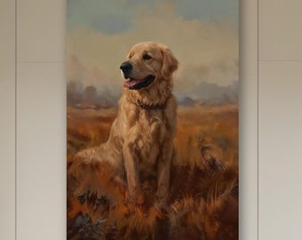 Golden Retriever Canvas Art: Rustic Autumn Dog Portrait