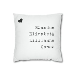 Personalized Family Name Pillow Cover, Gift Ideas for Mom from Kids, Names Farmhouse Pillow Cover, Personalized Gift Grandparents, Nana Gift White Typewriter