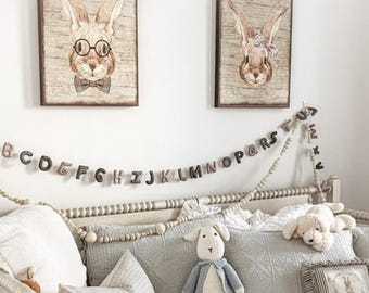 Rabbit With Glasses, Spring Canvas Sign, Vintage Easter Decor, Spring Wall Art, Vintage Signs, Rabbit Decor, Boy and Girl Bunny Picture