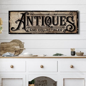 Antiquitäten und Sammlerstücke Leinwand Zeichen, Antiquitäten Zeichen, Vintage-inspirierte Kunst, Verwittertes Leinwand Zeichen, Geschenk für Antiquitätenliebhaber