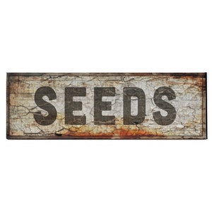 Seeds Sign, Large Canvas Wall Art, Vintage Primitive Canvas, Chippy Distressed Canvas Wall Art 20x60 inch