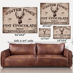 Personalized Hot Cocoa Bar Canvas Sign: Winter Pines, Rustic Christmas Decor image 3