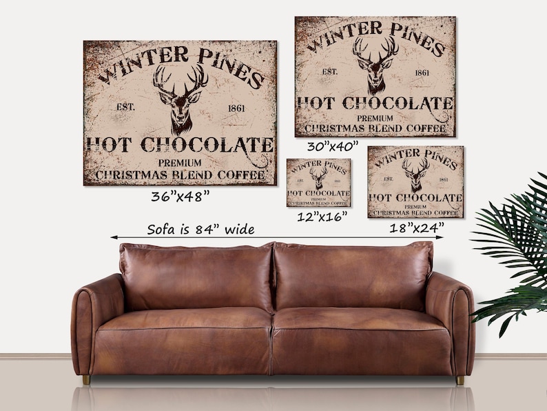 Personalized Hot Cocoa Bar Canvas Sign: Winter Pines, Rustic Christmas Decor image 3