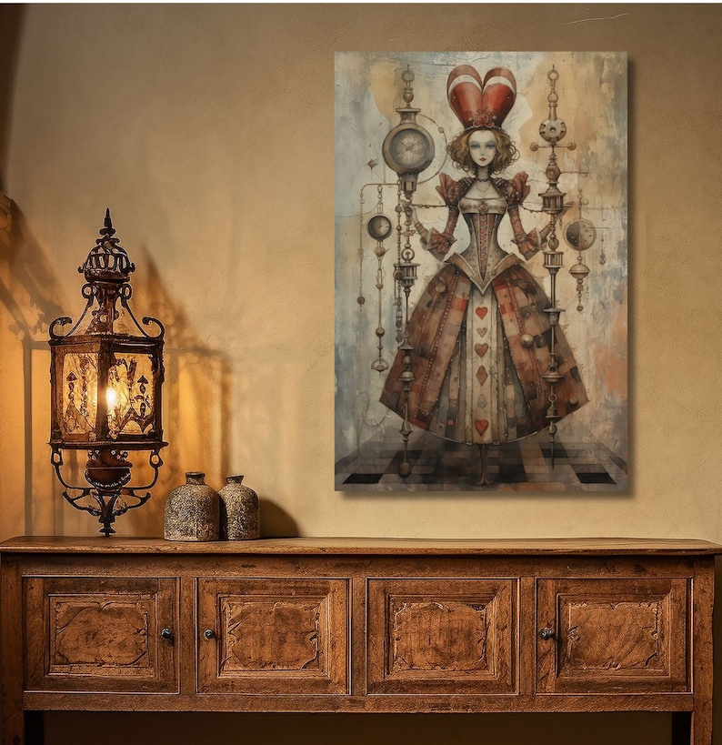 steampunk queen of hearts canvas art