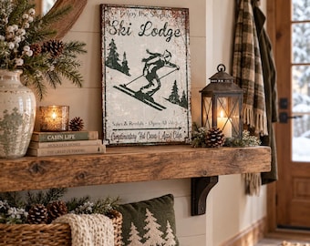 Ski Lodge Decor, Vintage Ski Lodge Sign Canvas, Apres Ski Wall Art, Winter Cabin Decor, Retro Ski Gift