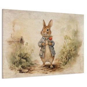 Peter Rabbit Print, Spring Art Print, Large Canvas Art, Literary Art, Beatrix Potter Canvas, Spring Farmhouse Decor, Vintage Spring image 3