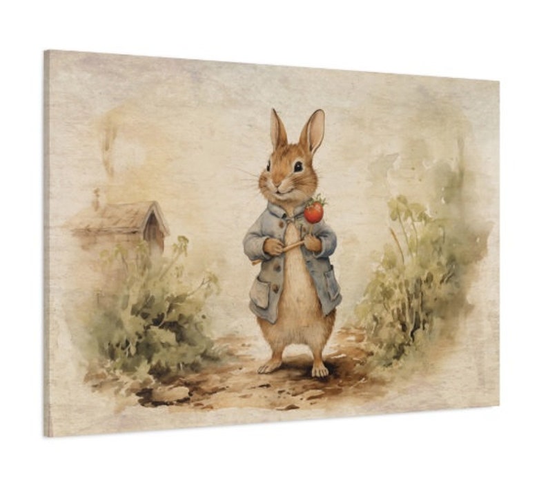 Peter Rabbit Print, Spring Art Print, Large Canvas Art, Literary Art, Beatrix Potter Canvas, Spring Farmhouse Decor, Vintage Spring image 3